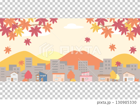 紅葉と街並みのイラスト 130985330