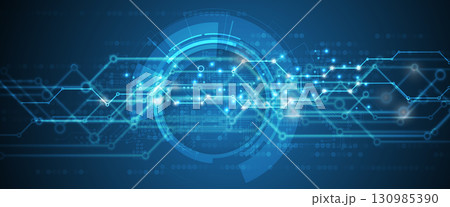 Abstract circuit technology and science background with geometric elements 130985390