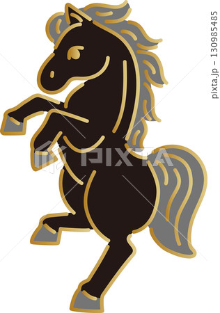 年賀2026 金色と黒い馬のベクターイラスト。午年の年賀状素材 年賀2026 金色と黒い馬のベクターイラスト。午年の年賀状素材 130985485