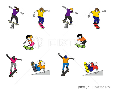 スケートボードする人セット 130985489