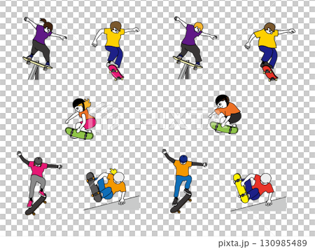 スケートボードする人セット 130985489
