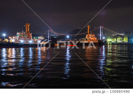 《福岡県》門司港レトロ・関門橋の夜景 《福岡県》門司港レトロ・関門橋の夜景 130985490