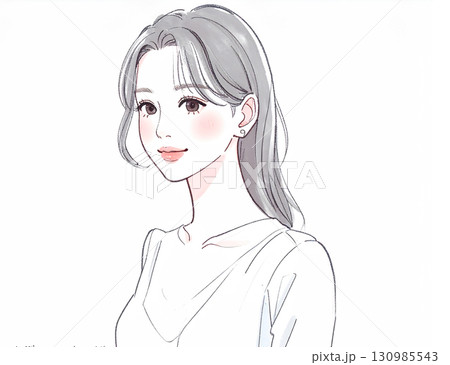 水彩画・手描き風の女性・女の子のイラスト素材 130985543