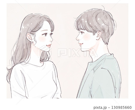 男女の水彩画・手描き風のイラスト素材 130985660