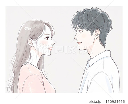 男女の水彩画・手描き風のイラスト素材 130985666
