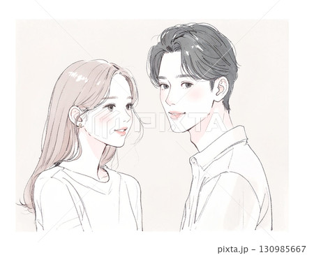 男女の水彩画・手描き風のイラスト素材 130985667