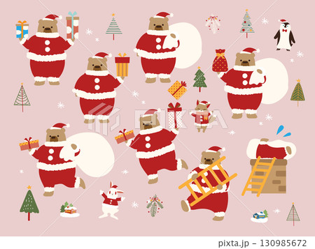 くまサンタと仲間たちのクリスマスイラストセット 130985672