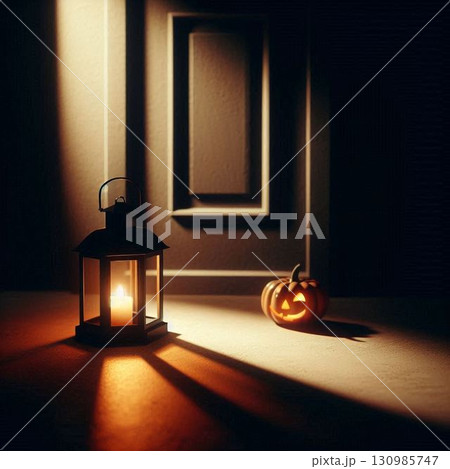 灯りと影のハロウィン夜 – 静けさが包む秋の背景素材 130985747