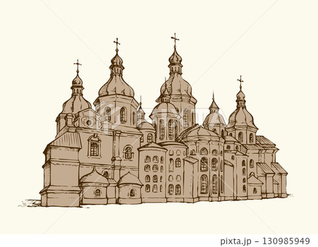 Vector Saint Sophia Cathedral in Kiev, Ukraine Vector Saint Sophia Cathedral in Kiev, Ukraine 130985949