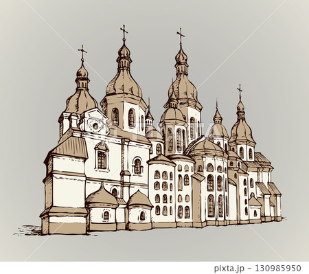 Vector Saint Sophia Cathedral in Kiev, Ukraine Vector Saint Sophia Cathedral in Kiev, Ukraine 130985950