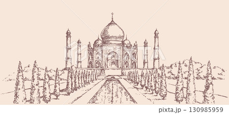 Taj Mahal in India. Vector sketch 130985959