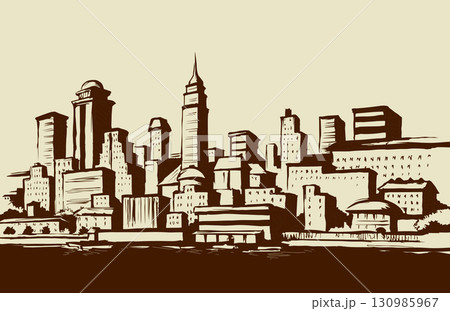 Embankment of the modern city. Vector drawing Embankment of the modern city. Vector drawing 130985967