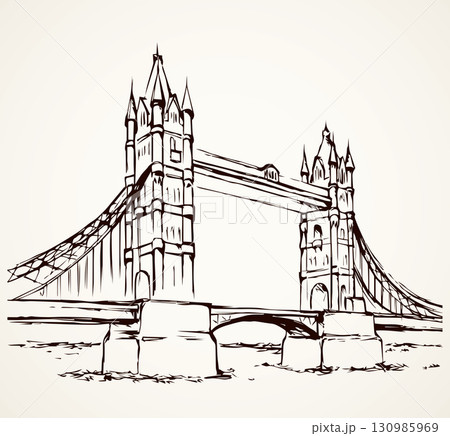 Tower bridge, London, UK. Hand drawn vector illustration Tower bridge, London, UK. Hand drawn vector illustration 130985969