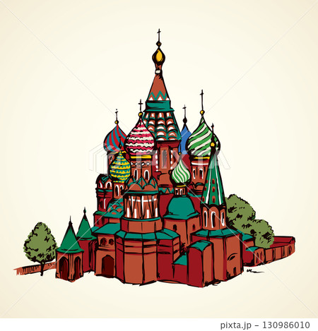 Red Square, Moscow. Vector drawing 130986010