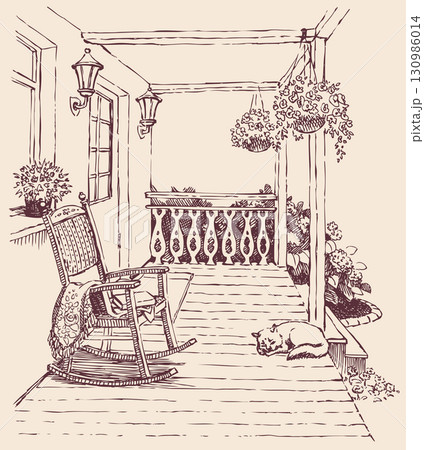 Vector drawing rocking chairs on the veranda Vector drawing rocking chairs on the veranda 130986014