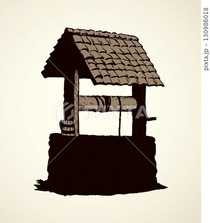 Ancient well. Vector drawing 130986018