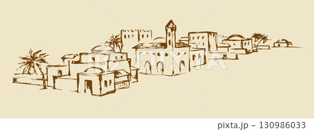 Old eastern city. Vector drawing 130986033