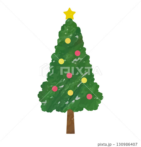 水彩手描き風のクリスマスツリーのベクターイラスト 130986407