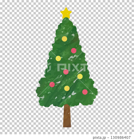 水彩手描き風のクリスマスツリーのベクターイラスト 130986407
