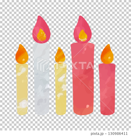 水彩手描き風のキャンドル、ろうそくのベクターイラスト 130986411