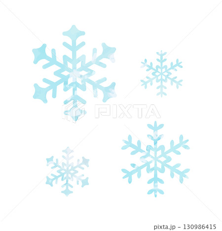 水彩手描き風の雪の結晶のベクターイラスト 130986415