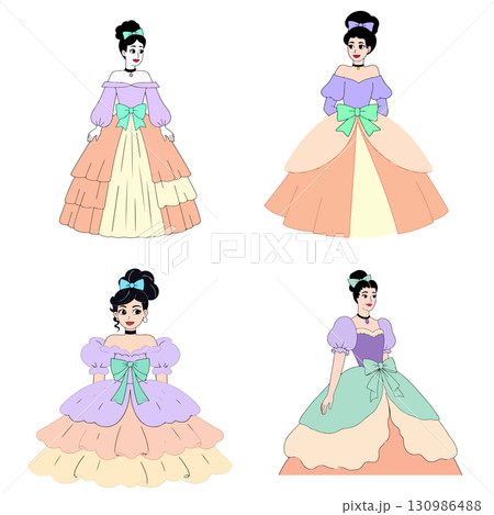 Cartoon Ladies in Ball Gowns Cartoon Ladies in Ball Gowns 130986488