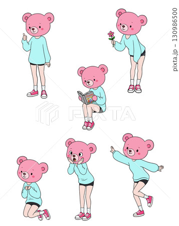 Cartoon Bear Girl in Various Poses 130986500