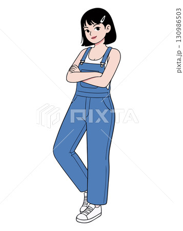 Girl in Overalls with Arms Crossed 130986503