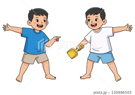Cartoon of Two Boys Playing 130986505