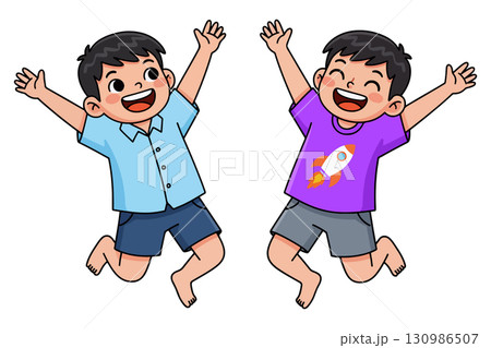 Two Boys Jumping with Joy 130986507