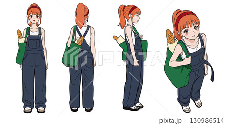 Girl with Baguette in Tote Bag 130986514
