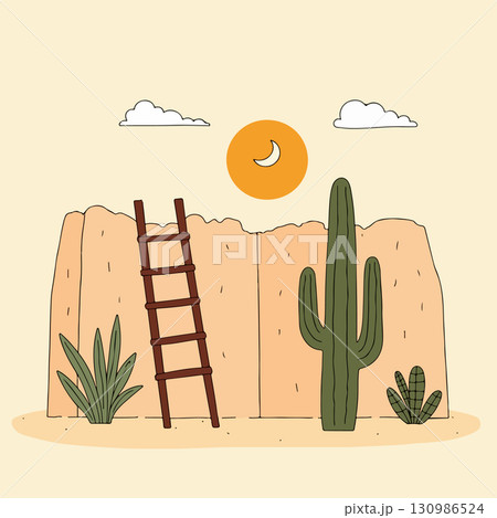 Desert Adobe House Illustration 130986524