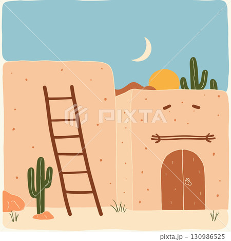 Desert Adobe House Illustration 130986525