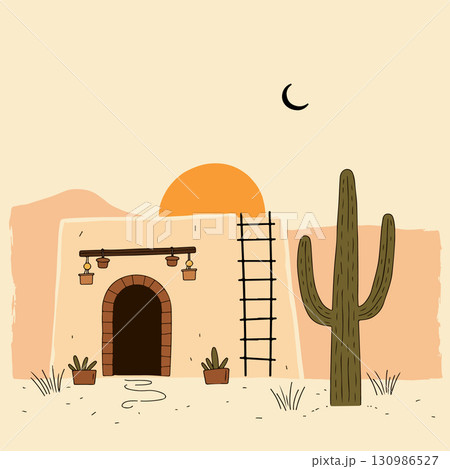 Desert Adobe House Illustration 130986527
