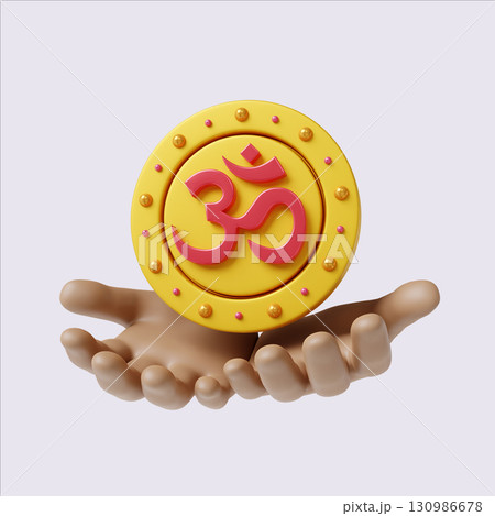 Diwali coin symbol representing prosperity and good fortune. 3D render illustration 130986678