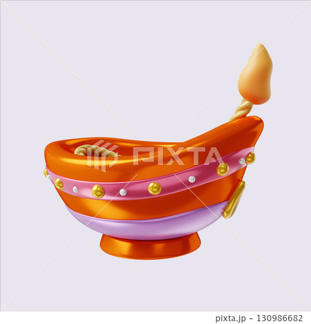 Diwali celebration represented by a beautifully decorated traditional lamp. 3D render illustration Diwali celebration represented by a beautifully decorated traditional lamp. 3D render illustration 130986682