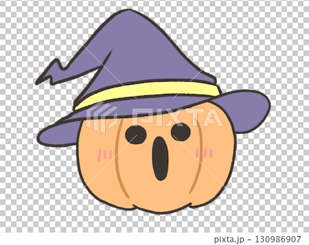 魔女の帽子をかぶるジャックオランタン 130986907