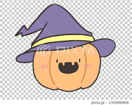 魔女の帽子をかぶるジャックオランタン 130986908