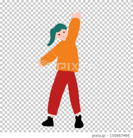 手繪向量插圖,描繪了一位女士舉手打招呼 手繪向量插圖,描繪了一位女士舉手打招呼 130987466