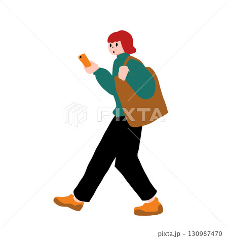 スマホを持つ女性の手書きベクターイラスト スマホを持つ女性の手書きベクターイラスト 130987470