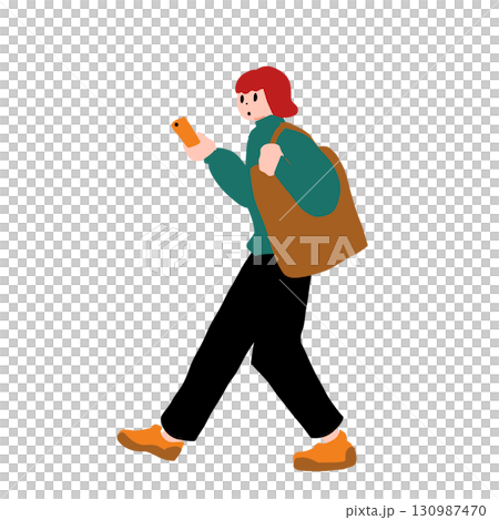 手繪向量插圖:一位女士手持智慧型手機 手繪向量插圖:一位女士手持智慧型手機 130987470