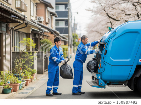 日本の住宅街で働くプロの作業員たち 130987492