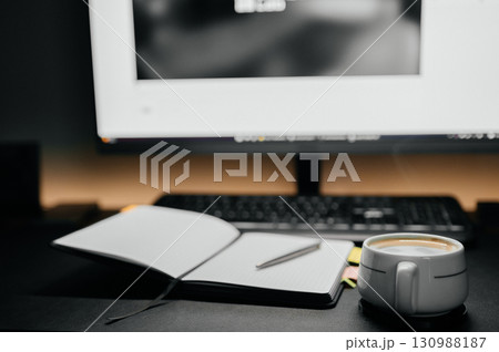 notebook and pen on black background,Planning, ideas, learning, notes. notebook and pen on black background,Planning, ideas, learning, notes. 130988187