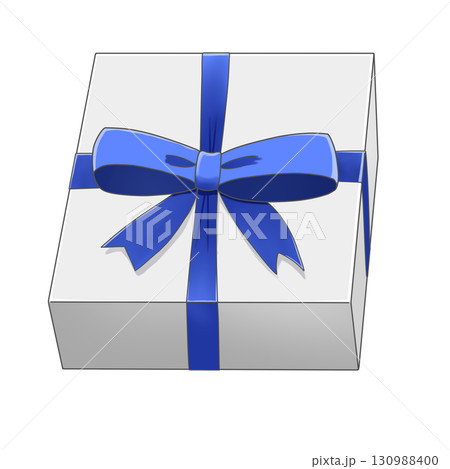 白いギフトボックス（青いリボン・透明背景） 130988400