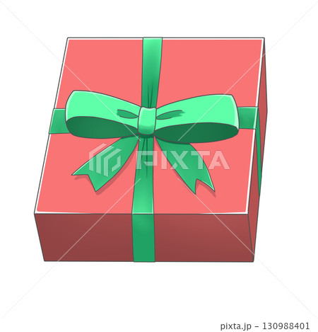 赤いギフトボックス（緑のリボン・透明背景） 130988401