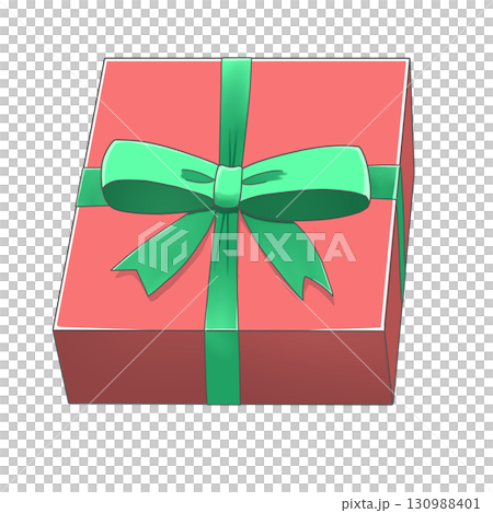 赤いギフトボックス（緑のリボン・透明背景） 130988401