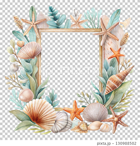A rectangular white frame with soft watercolor flowers  130988502