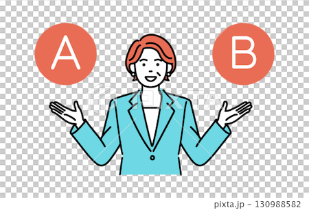 大人のビジネスウーマンが選択肢を挙げて説明しているシンプルイラスト 130988582