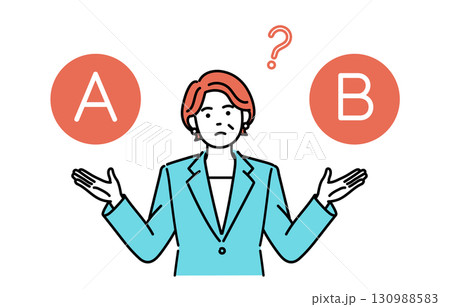 大人のビジネスウーマンが選択肢を挙げて考えているシンプルイラスト 大人のビジネスウーマンが選択肢を挙げて考えているシンプルイラスト 130988583