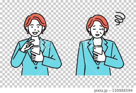 Simple illustration set of an adult business woman operating a smartphone Simple illustration set of an adult business woman operating a smartphone 130988594
